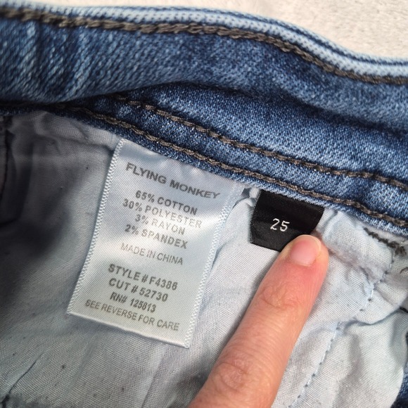 Flying Monkey 25 High Rise Straight Leg Distressed Raw Hem Jeans F4386 Stretch - Picture 7 of 8